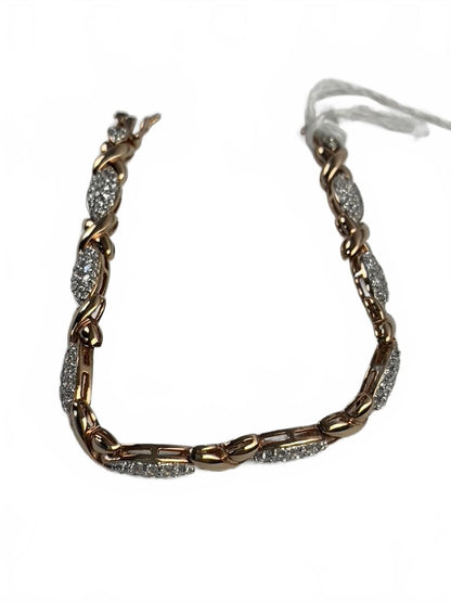 Ross Simons 925 Sterling Silver CZ Pavé Eyes & Xs Goldtone Link Bracelet