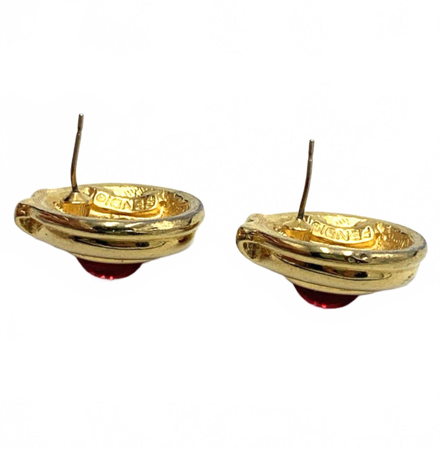 Fendi Gold Plate Red Gripoix "Artichoke" Glass Earrings