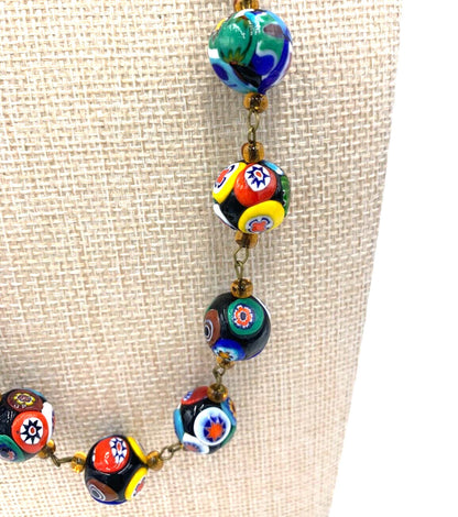 Vintage Millefiori Venetian Murano Moretti Necklace Gold Over Sterling Italy 20"