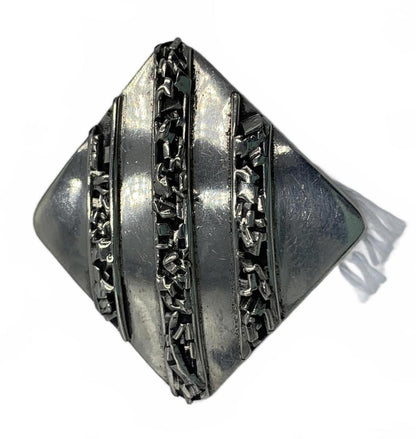 Taxco Sterling Silver 21g Abstract Squares and Stripes 1" Fine Clip-On Earrings