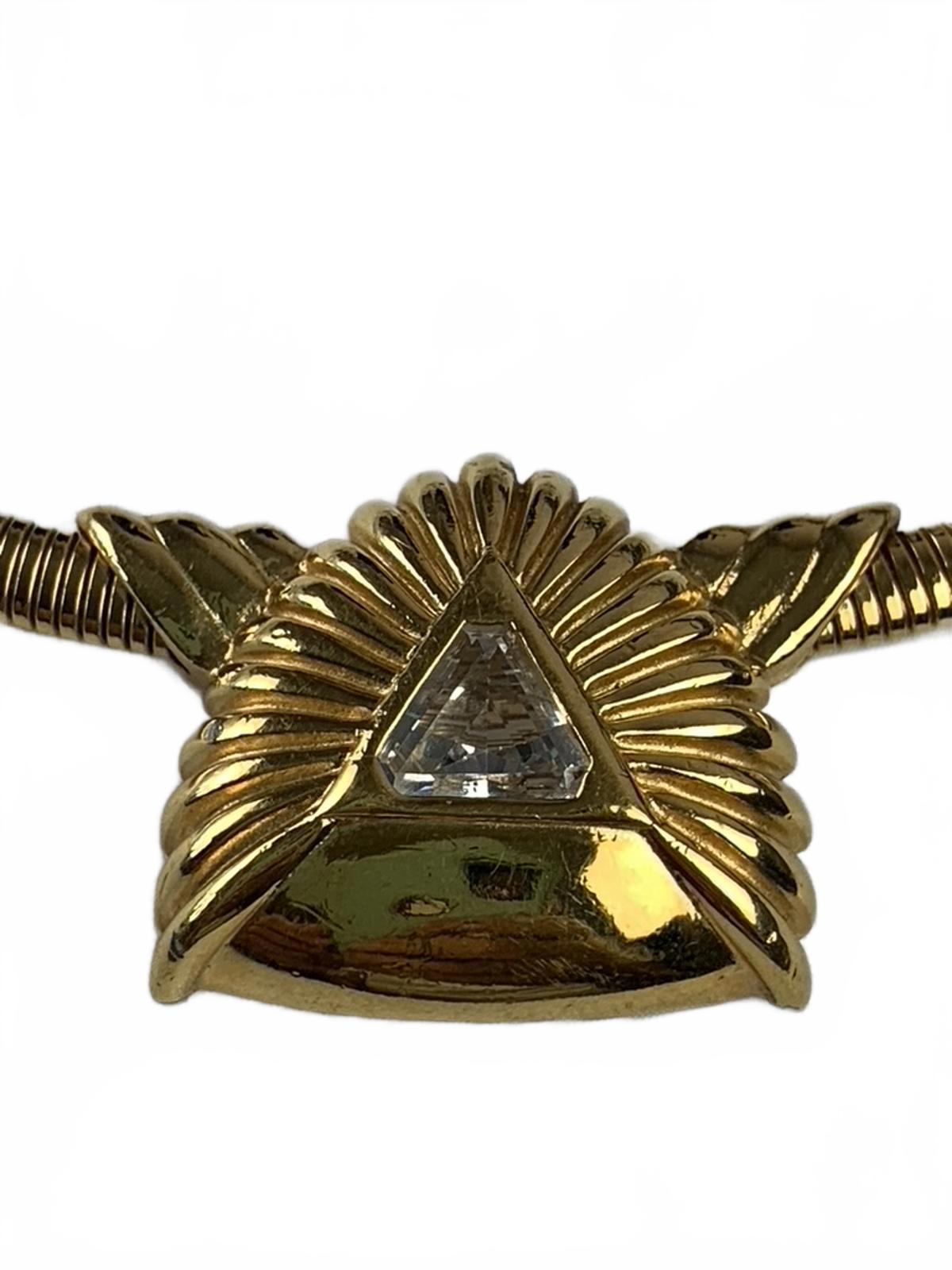 Franklin Mint Goldtone Triangular White Rhinestone Art Deco Geometric Necklace