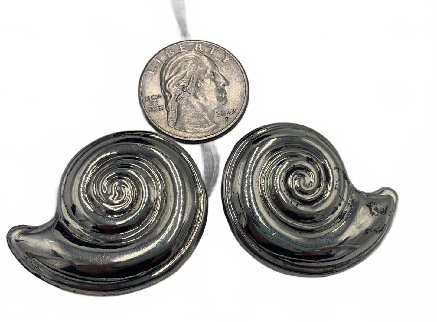 Large Sterling Silver Nautilus Motif Clip-On Earrings