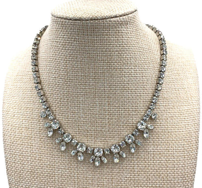 Sherman Clear Rhinestone Rhodium Plated Statement Necklace