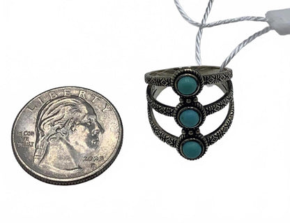 Felicia Design "FD" Sterling Silver 4.9g Turquoise Native/Engraved 5.5 Ring