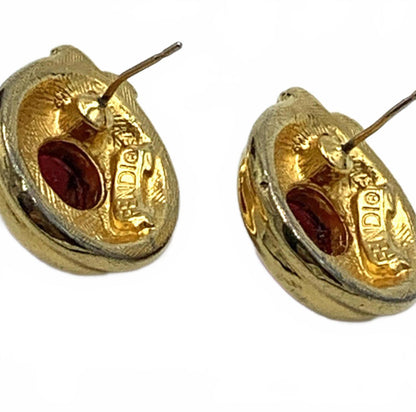 Fendi Gold Plate Red Gripoix "Artichoke" Glass Earrings
