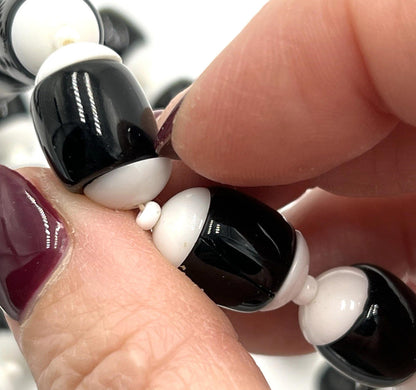 Vintage Miriam Haskell White Black Milk Glass Bead Necklace RARE 28"