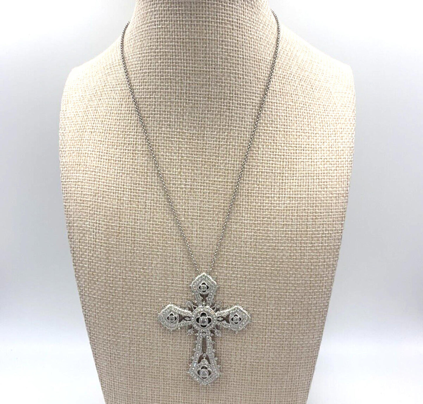 Vintage QVC Nadri Pave CZ Silver Tone Cross Limited Edition Necklace 16”