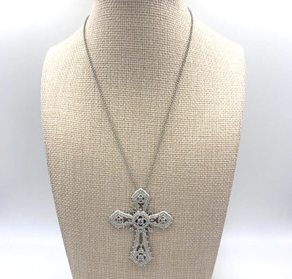 Vintage QVC Nadri Pave CZ Silver Tone Cross Limited Edition Necklace 16”