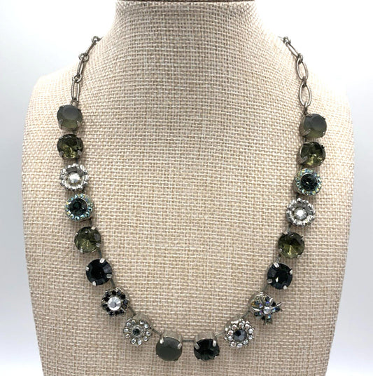 MARIANA Multicolor Green Blue Silver Plate Swarovski Crystal Mosaic Necklace 18"