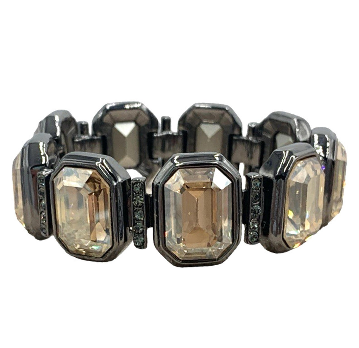 Vintage JUDITH LEIBER Champagne Tone Rhinestone Statement Runway Bracelet 7.5”