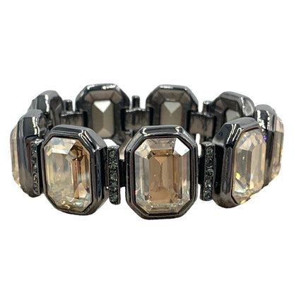 Vintage JUDITH LEIBER Champagne Tone Rhinestone Statement Runway Bracelet 7.5”