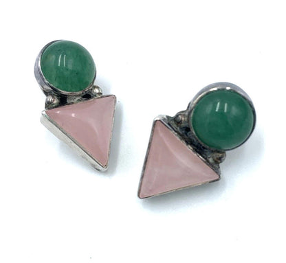 Vintage Carol Felley Southwestern Style Earrings Green Aventurine Rose Quartz