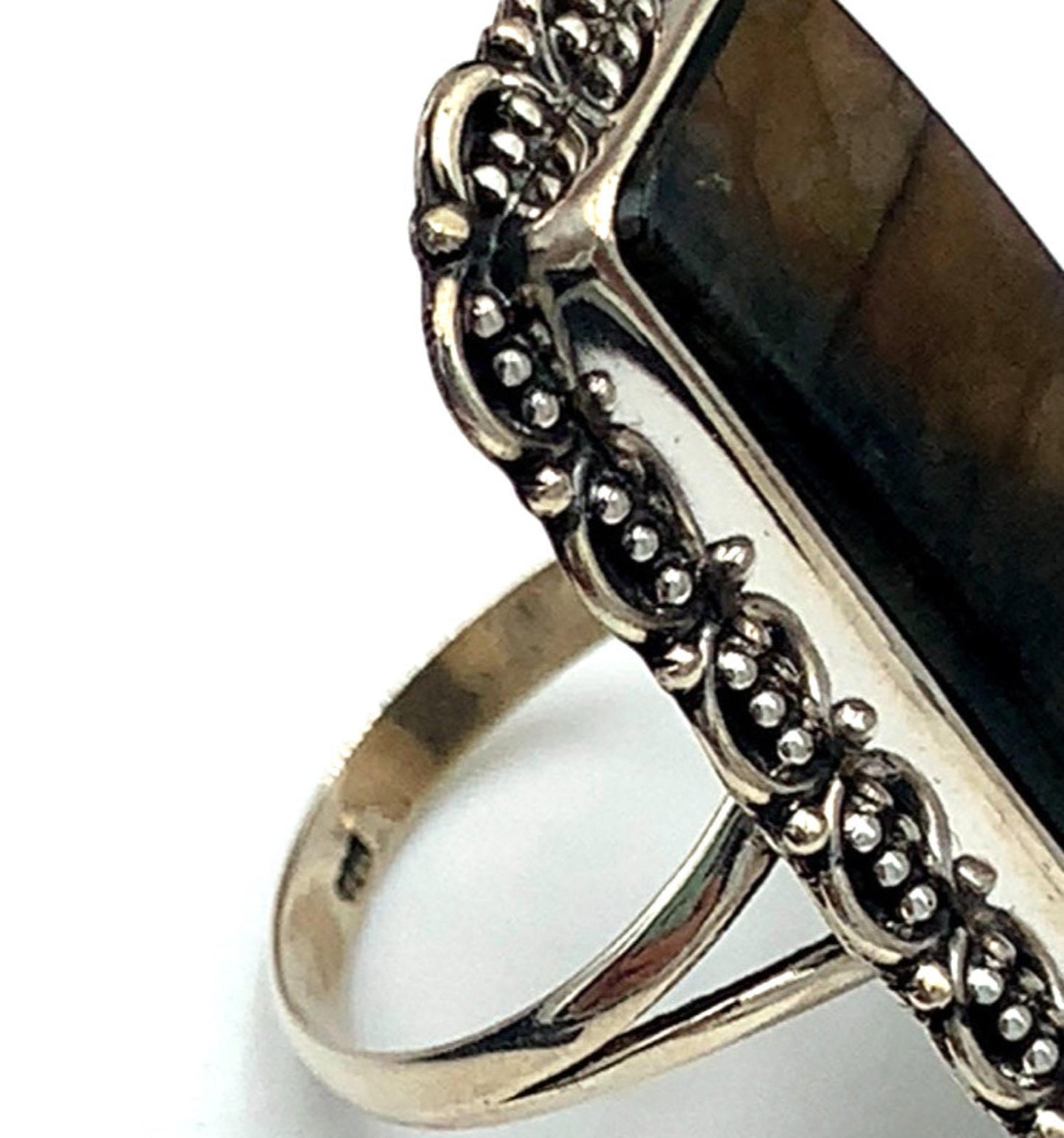 New Old Stock Native American Navajo Labradorite Sterling Silver Ring 9.5