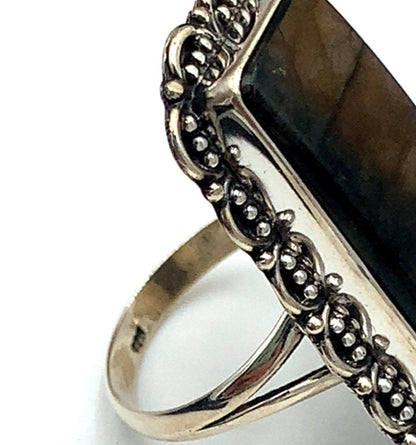 New Old Stock Native American Navajo Labradorite Sterling Silver Ring 9.5