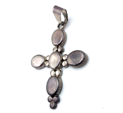 Vintage Taxco Mexico Large Cross Pendant Solid Sterling Silver Southwestern