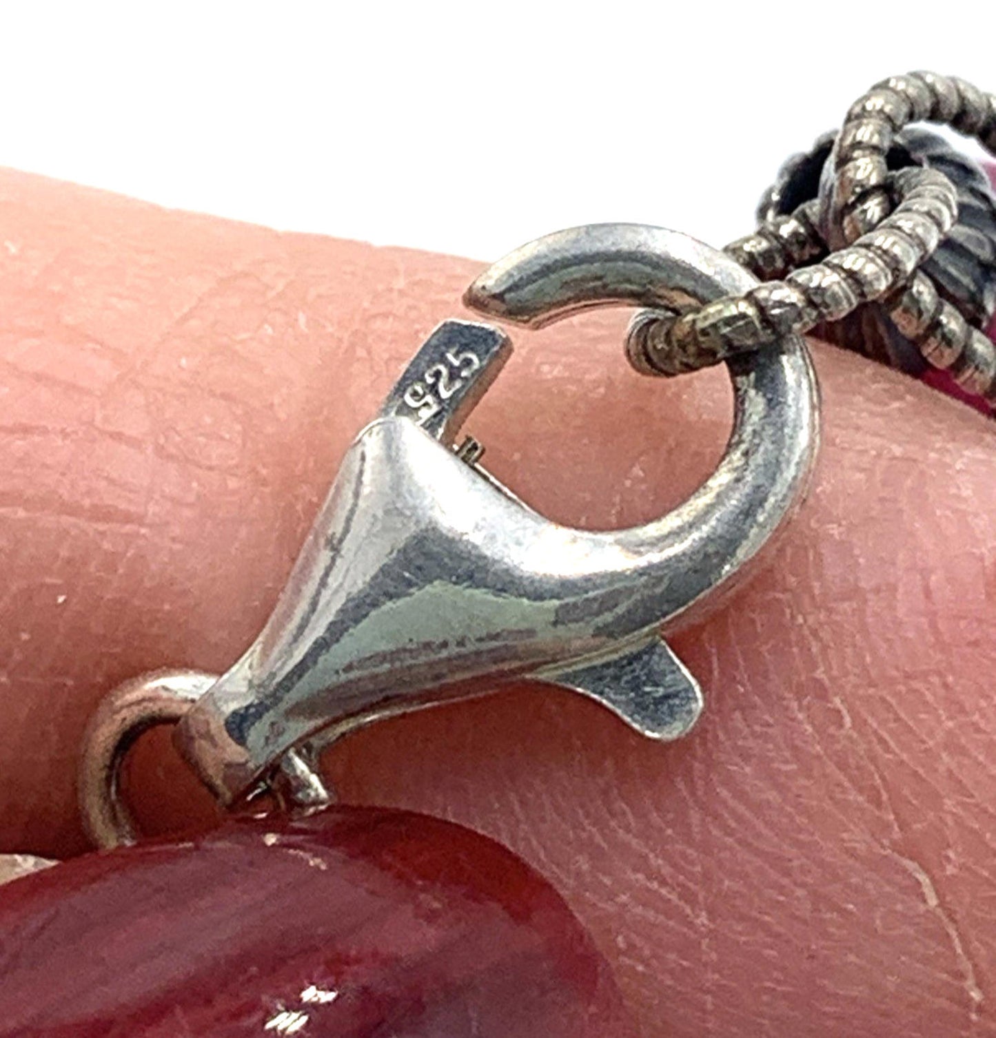 Vintage Carolyn Pollack Sterling Silver Tourmaline Pink Faceted Beaded Necklace