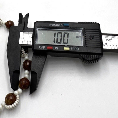 Vintage Miriam Haskell Bead Necklace Glass Brown And White Wrap Around BOX CLASP