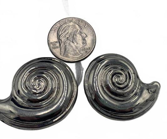 Large Sterling Silver Nautilus Motif Clip-On Earrings