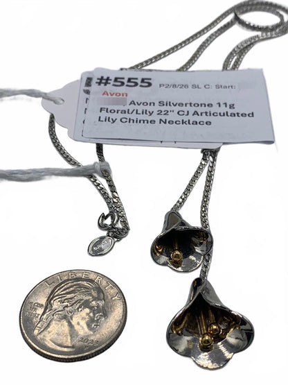 Avon Silvertone 11g Floral/Lily 22" Articulated Lily Chime CJ Necklace