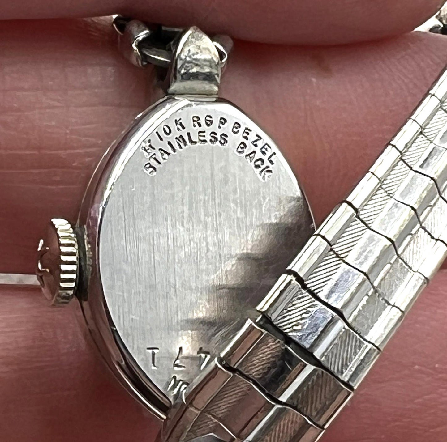 Hamiliton R.G.P. 10K Gold Mechanical Wind Silver Tone Women's Watch Runs 6.25"