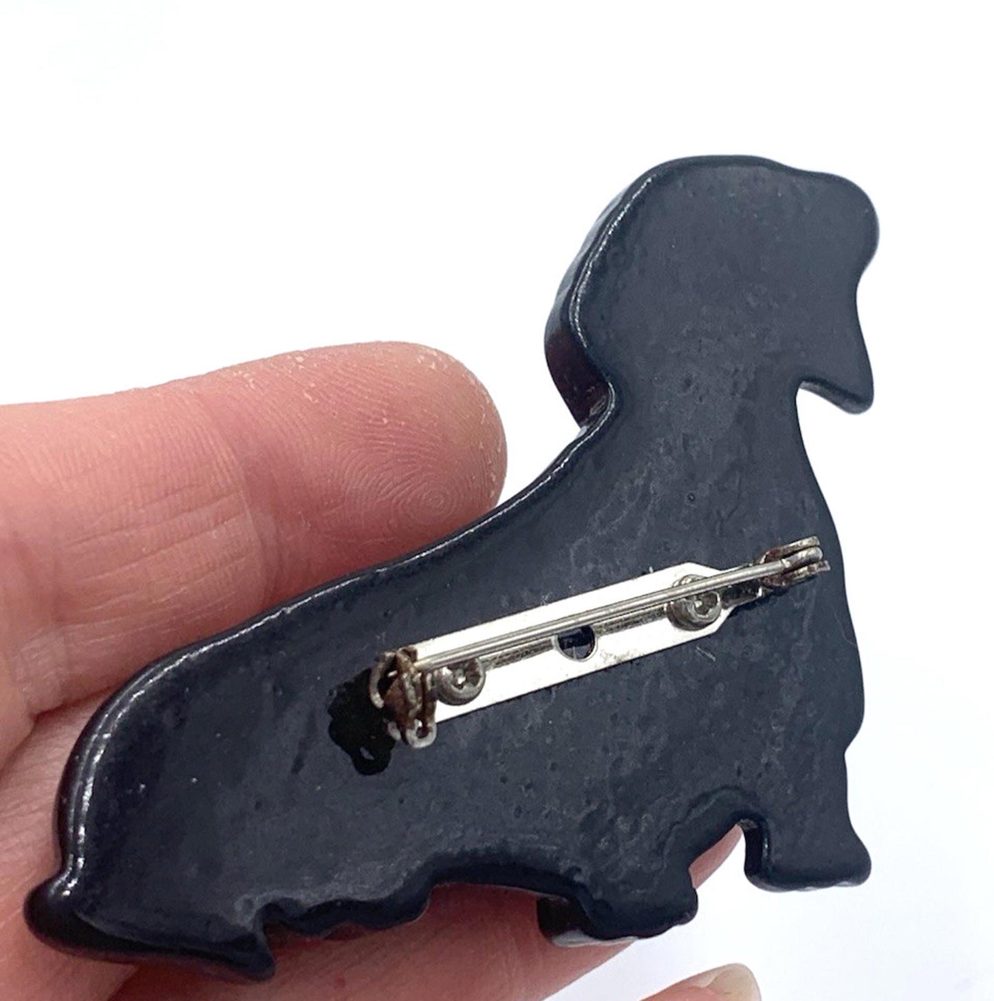 Vintage Daschund Hound Black Lucite Dog Brooch/Pin Mid century Rare