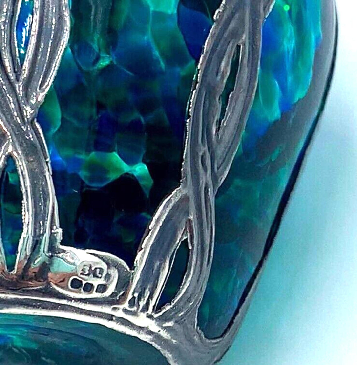 Sileda Wales Silver Overlaid Decorative Art Glass Emerald Green Perfume Bottle