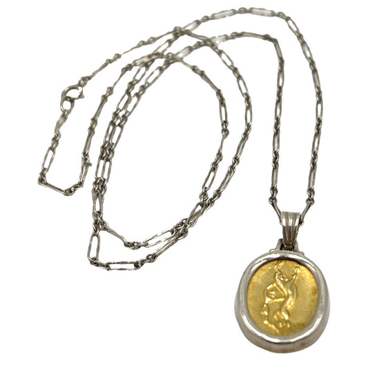 Ilias Lalaounis 18K Gold Coin Pendant Set in Sterling Silver