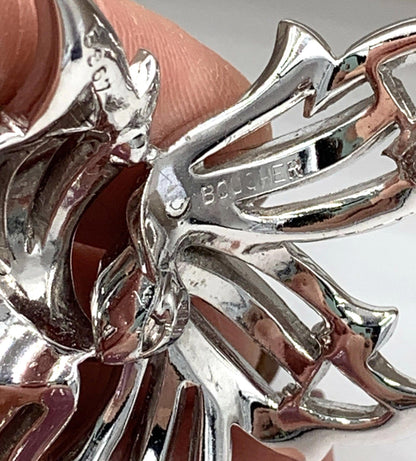 Marcel Boucher Rhodium Plated Clear Rhinestone Leaf Brooch