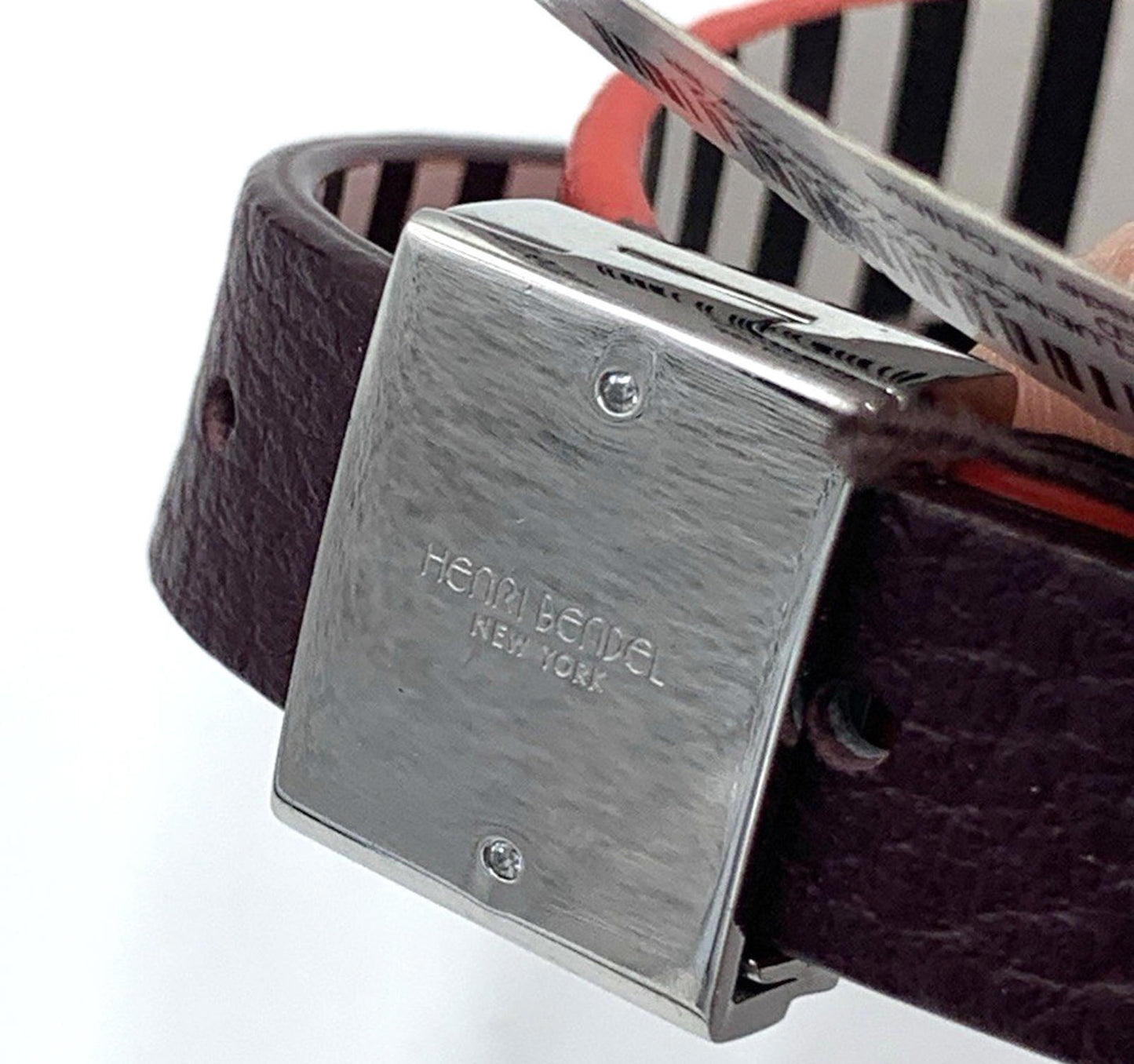 Henri Bendel Two Tone Red Brown Leather Wrap Bracelet Silver Tone Clasp