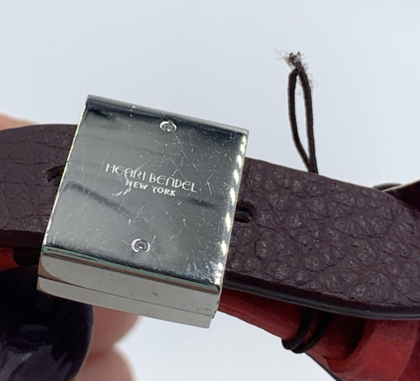 Henri Bendel Two Tone Red Brown Leather Wrap Bracelet Silver Tone Clasp