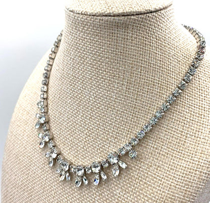 Sherman Clear Rhinestone Rhodium Plated Statement Necklace