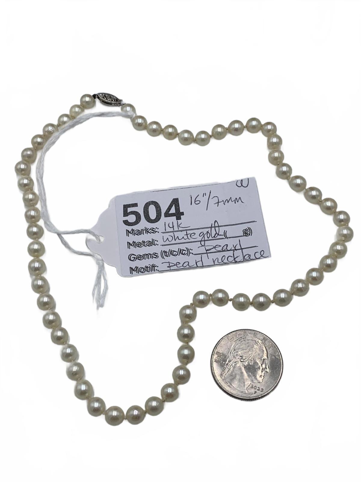 14K Gold Genuine Pearl Beaded Strand 16" Necklace