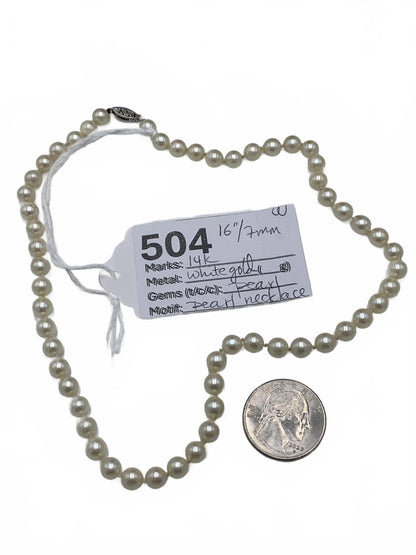 14K Gold Genuine Pearl Beaded Strand 16" Necklace