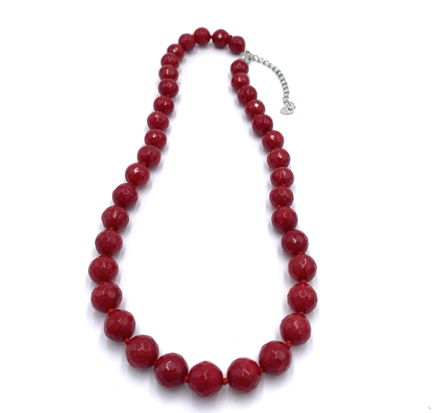 NWOT Lucas Lameth LUC Necklace Red Faceted Agate Sterling Silver Knotted Beaded