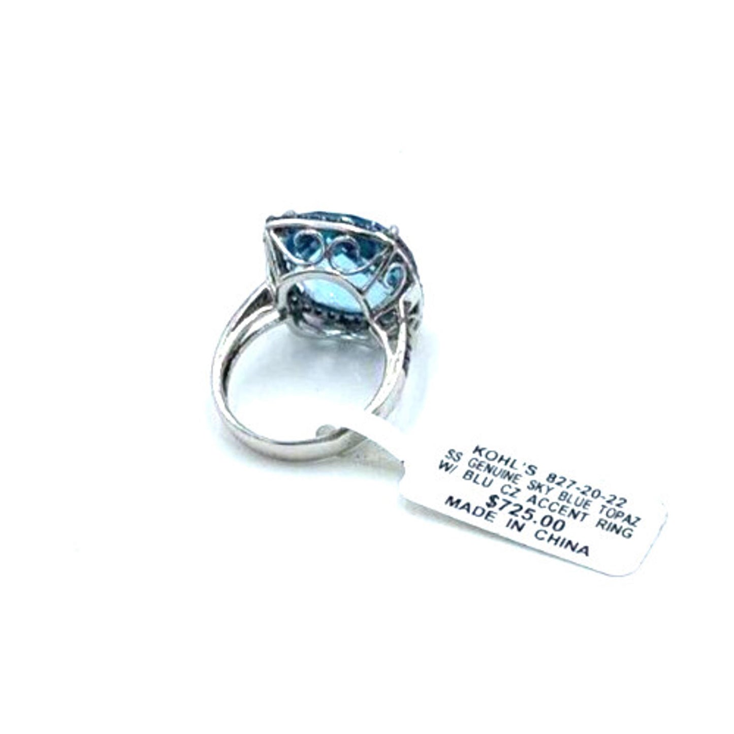 $725 NWT Sterling Silver Over 12 carats Genuine Sky Blue Topaz Ring Size 6.75