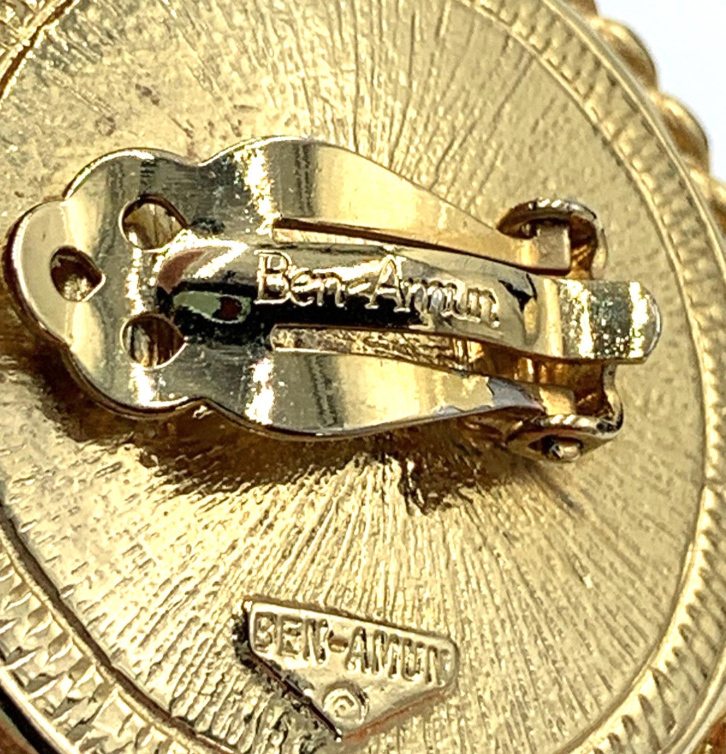 Vintage Ben Amun Nautical Anchor Clip-On Earrings Round Gold Tone Statement