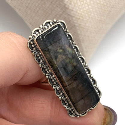 New Old Stock Native American Navajo Labradorite Sterling Silver Ring 9.5