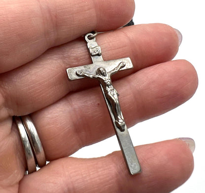 VINTAGE DIROMA Ball Bead Sterling Silver Rosary Crucifix Mary Medal Necklace