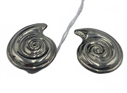 Large Sterling Silver Nautilus Motif Clip-On Earrings