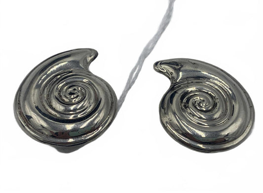 Large Sterling Silver Nautilus Motif Clip-On Earrings