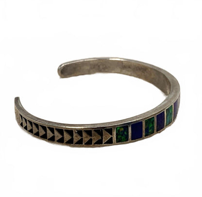 TEME New Mexico Navajo Vintage Inlaid Opal Lapis Open Cuff Bracelet 6.25"