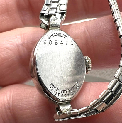 Hamiliton R.G.P. 10K Gold Mechanical Wind Silver Tone Women's Watch Runs 6.25"