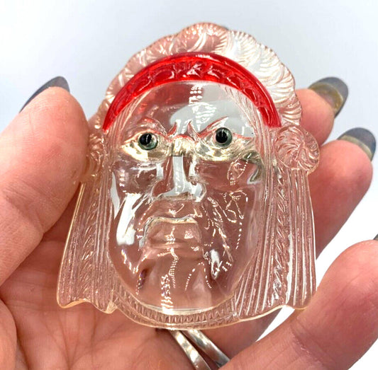 Vintage Native American Chief Head Clear Lucite MCM Mid Century Brooch