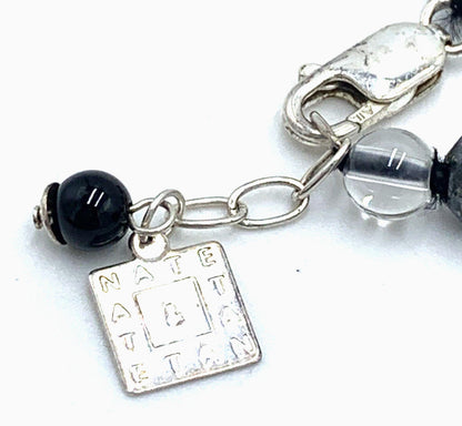 Nate & Etan Agate Crystal Hematite Gemstone Beaded Sterling Silver Necklace 30"