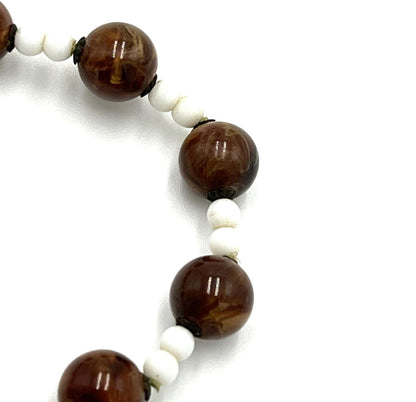 Vintage Miriam Haskell Bead Necklace Glass Brown And White Wrap Around BOX CLASP