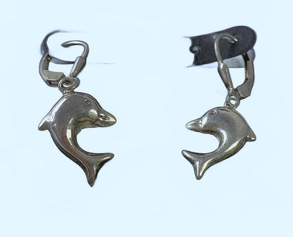 925 Sterling Silver Cartoon Dolphin Locking Hook Earrings