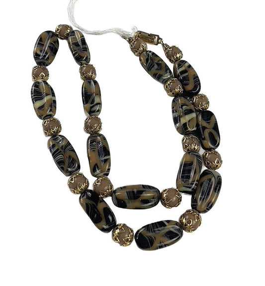 German art glass Goldtone Glass Beads Traditional Necklace