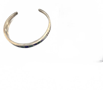 TEME New Mexico Navajo Vintage Inlaid Opal Lapis Open Cuff Bracelet 6.25"