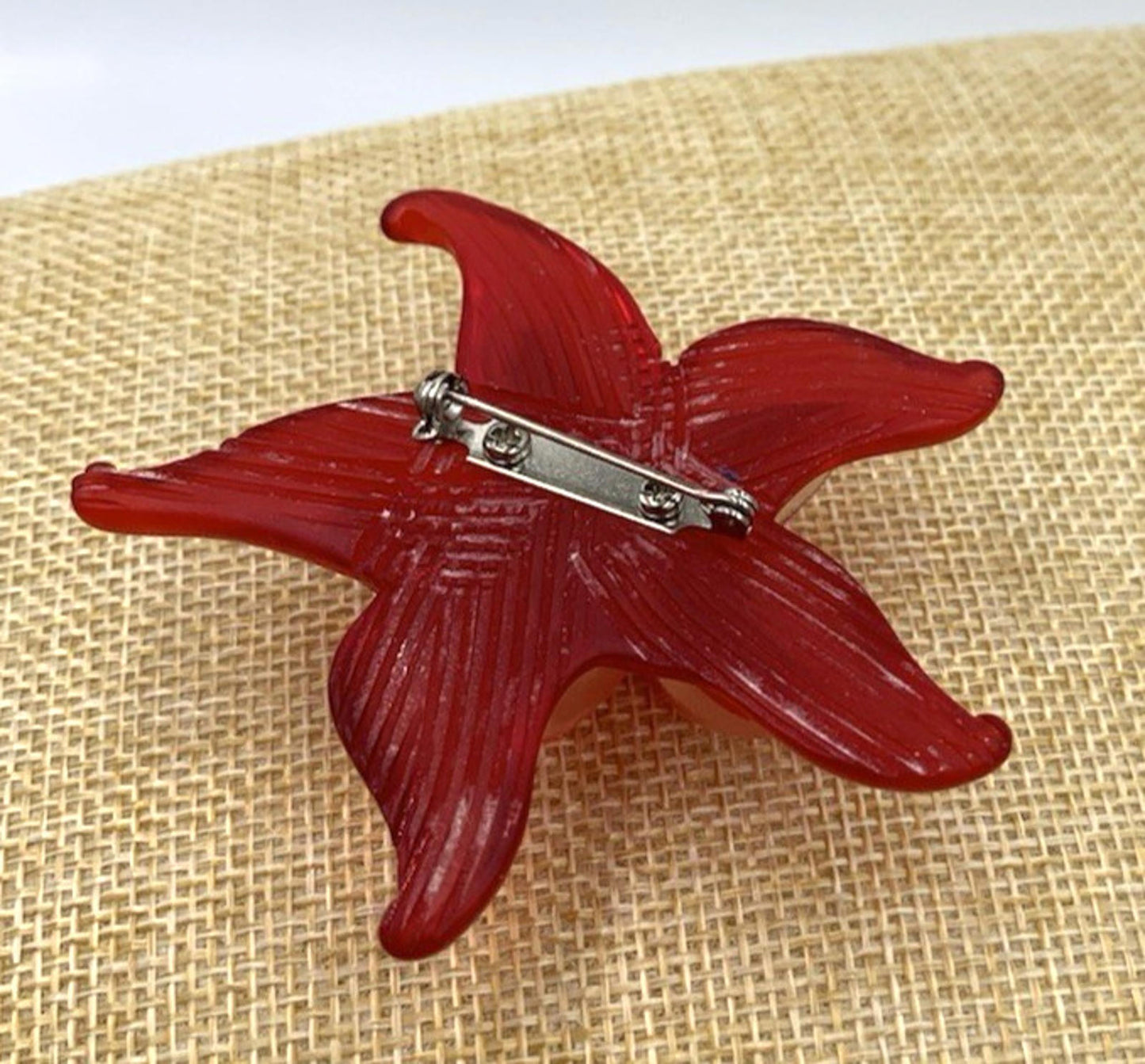 Vintage Midcentury Red Layered Lucite Glitter Red Starfish Pin/Brooch RARE