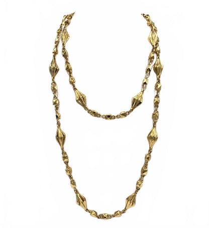 Vintage St John Designer Faceted Goldtone Diamond Stud Link Runway Necklace 40”